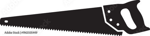 Black hand saw, hand saw icon, saw blade, cutting tool, vector illustration