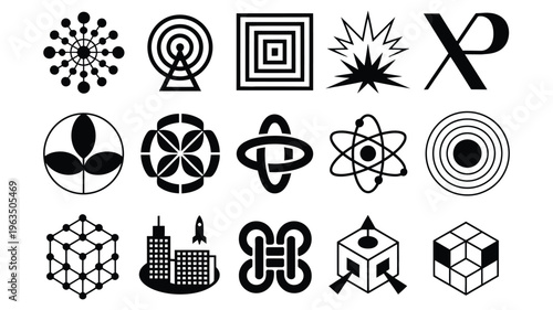 Blockchain and technology network icons, solid vector set, abstract nodes, connections, data flow, digital infrastructure, cybersecurity and fintech concept.