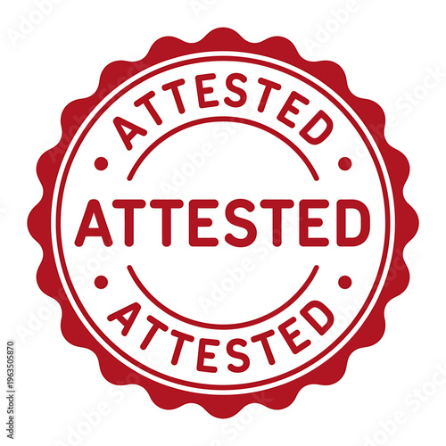 Red attested stamp seal with wavy edge and text on white background