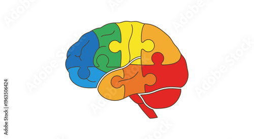 Colorful puzzle brain illustration for mental health.