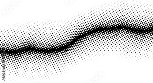 Line wave with halftone dots gradient effect on white background featuring black, illustration, graphic with design and element elements for