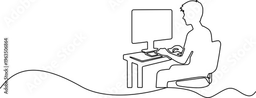 WebMinimalist Line Art Person Working at Computer