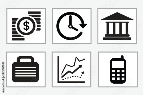 Business finance banking and stock market analysis icons set