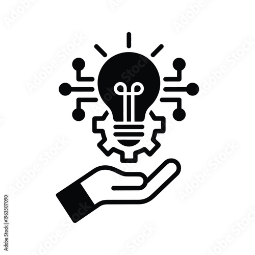 Technology adoption solid icon, black filled vector, digital transformation, innovation, automation, system upgrade and integration concept.