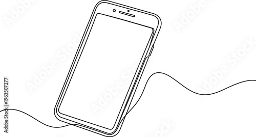 Modern smartphone outline drawing on wavy background