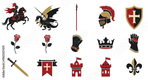 Medieval knight symbols and emblems collection crusader icons and heraldic badges