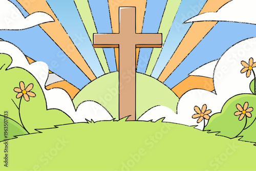 Easter Cross Religious Symbol Vector Illustration