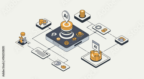 Artificial intelligence network concept with interconnected devices and data exchange