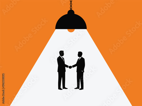 Businessmen Handshake Silhouette Under Spotlight
