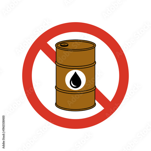 No oil drum sign with red circle and line  prohibition symbol  oil barrel icon