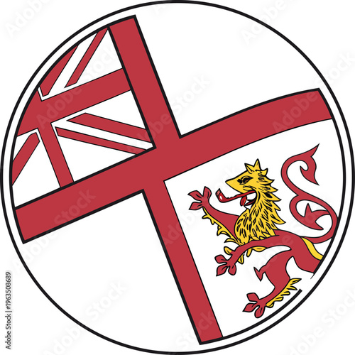 heraldic flag badge with diagonal red cross and lion emblem