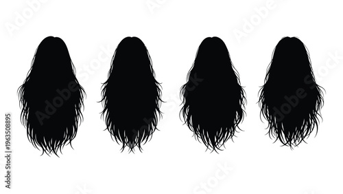 Four black hair extensions on a white background