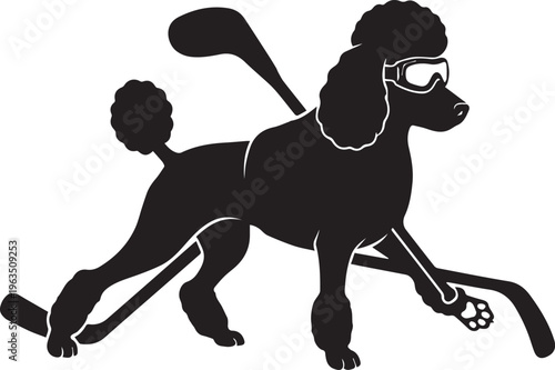 Standard Poodle Hockey Defenseman with Goggles Vector Silhouettes