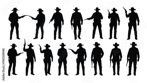 Western cowboy silhouettes in various poses