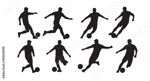 Silhouette of soccer players in various actions