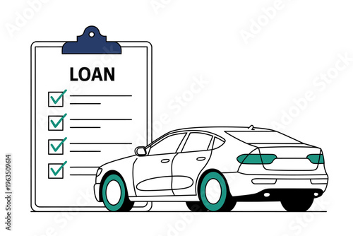 Car loan application with clipboard and checklist for approval process