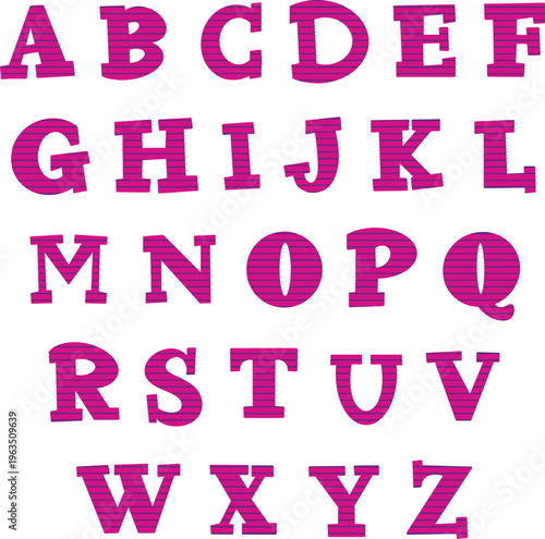 vector hand drawn alphabet filled horizontal stripes doodle