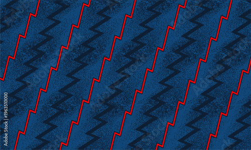 Navy blue zigzag pattern with red accents and grunge noise texture, ideal for dark and edgy urban apparel.