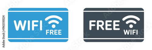 Free wifi signs in blue and gray colors for internet access  two signs