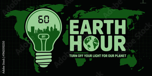 Earth Hour campaign logo with light bulb and world map