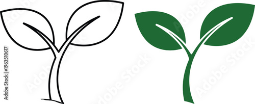 A small green plant sprout with two leaves on a black background