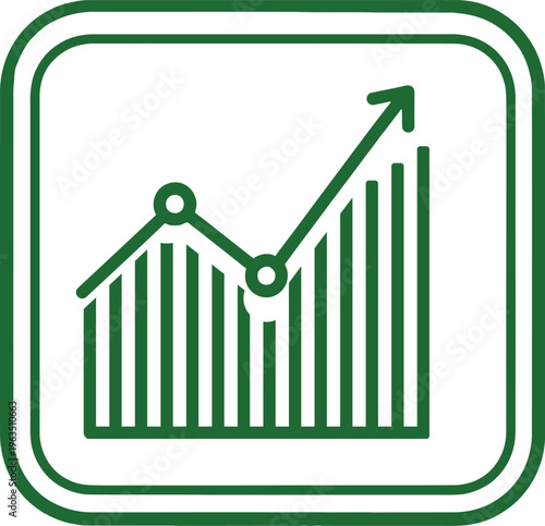 Green neon graph icon with increasing trend line
