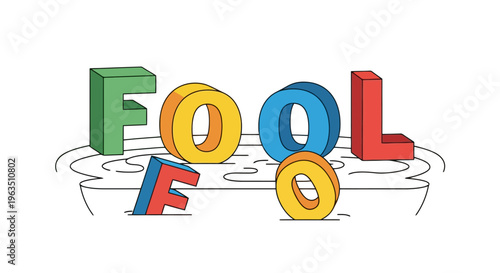Colorful Letters Spelling Fool Falling Into a Hole Cartoon Vector Concept Playful Imagery for Humor Design and Creative Illustration