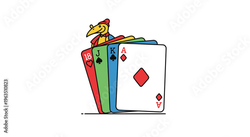 Stacked Playing Cards Cartoon Illustration Depicting the Elements of Games of Chance and the Joy of Playtime Fun Set Against a White Background