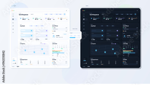 A side-by-side comparison of a modern software dashboard interface in