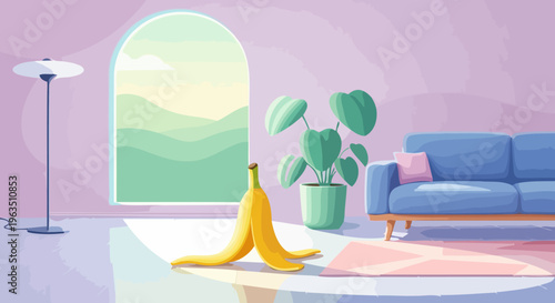 Slippery Peel Problem in Living Room A Lighthearted Take on Household Mishaps and Healthy Eating Choices in a Modern Environment