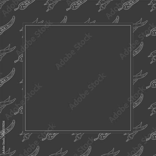 Hand drawn chili square frame, chili peppers doodles frame for food background