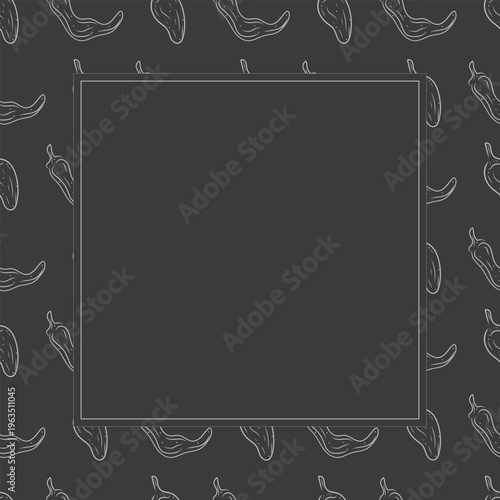Hand drawn chili square frame, chili peppers doodles frame for food background