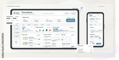 User interface design for a travel management system shown on digital