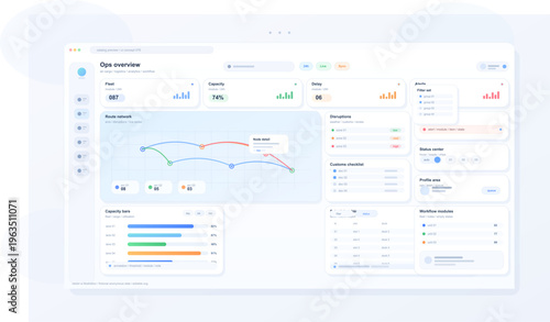 A professional vector illustration of a modern operations dashboard