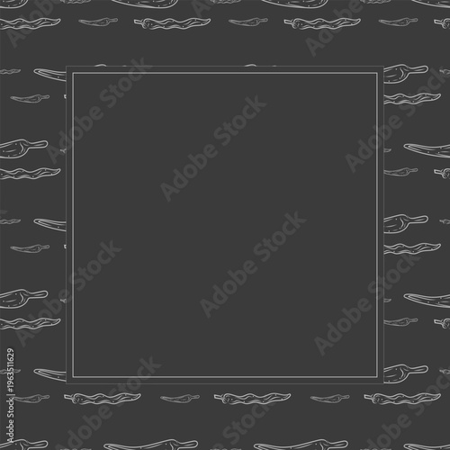 Hand drawn chili square frame, chili peppers doodles frame for food background