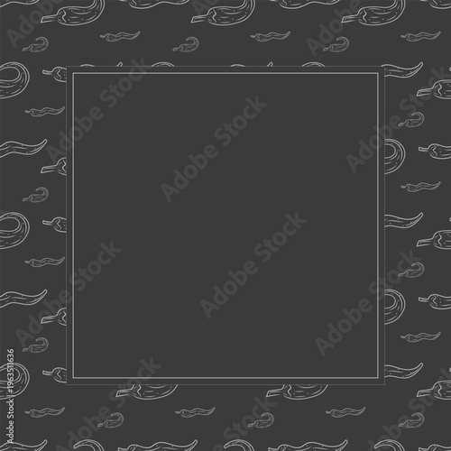 Hand drawn chili square frame, chili peppers doodles frame for food background