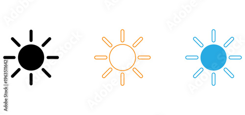Three sun icons in different colors and styles