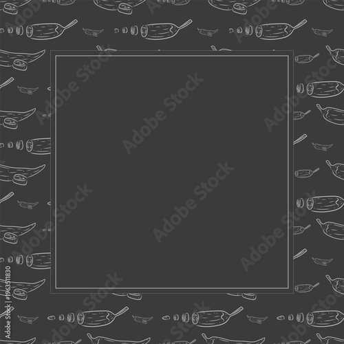 Hand drawn chili square frame, chili peppers doodles frame for food background
