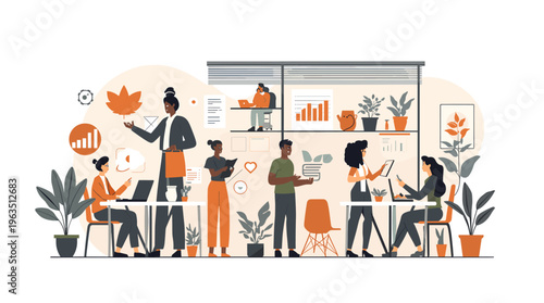 A young professional working remotely on a laptop in a bustling coffee shop environment.