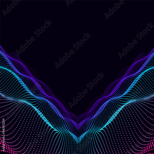 Abstract Neon Wave Pattern with Glowing Dots  Digital Soundwave Background