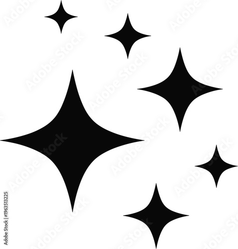 Sparkle star icons vector set, shining abstract twinkle shapes isolated decorative design elements