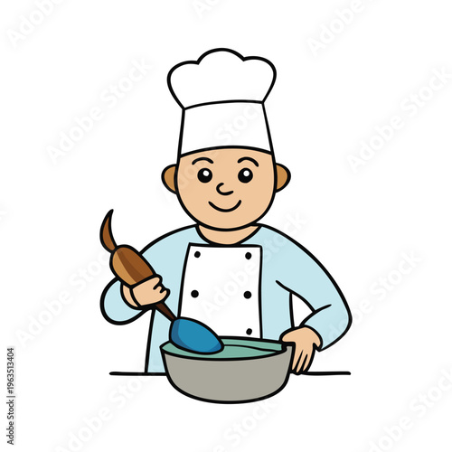 Cartoon chef preparing a meal with a big smile