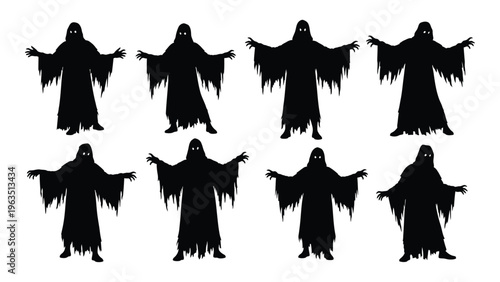 Collection of eight black silhouette figures in various poses