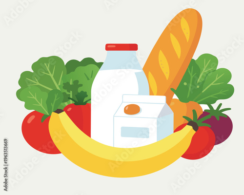 healthy good nutrition. Good choice of foods. Good organic food and vegetables for breakfast. Vector illustration