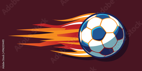 Dynamic soccer ball moving at high speed with fiery trail effect