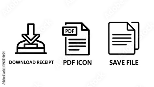 Download, pdf, save file icons vector set: modern and clean line art for digital documents and data management