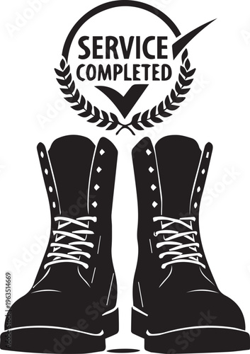 Service completed vector illustration line art with boots transparent background