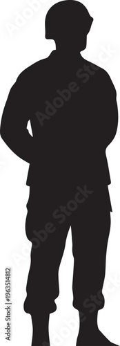 Soldier silhouette vector illustration line art isolated on transparent background