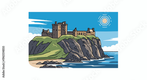 Medieval castle perched on a cliff overlooking the sea under a sunny sky