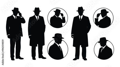 Silhouettes of men in suits and hats